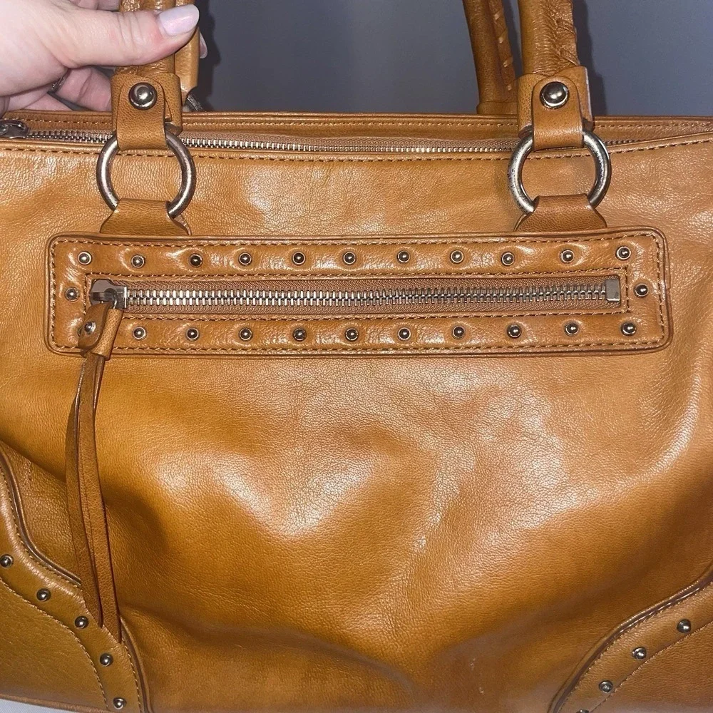 Michael Michael Kors Women's Brown Tan Leather Studded Work Bag Purse Handbag